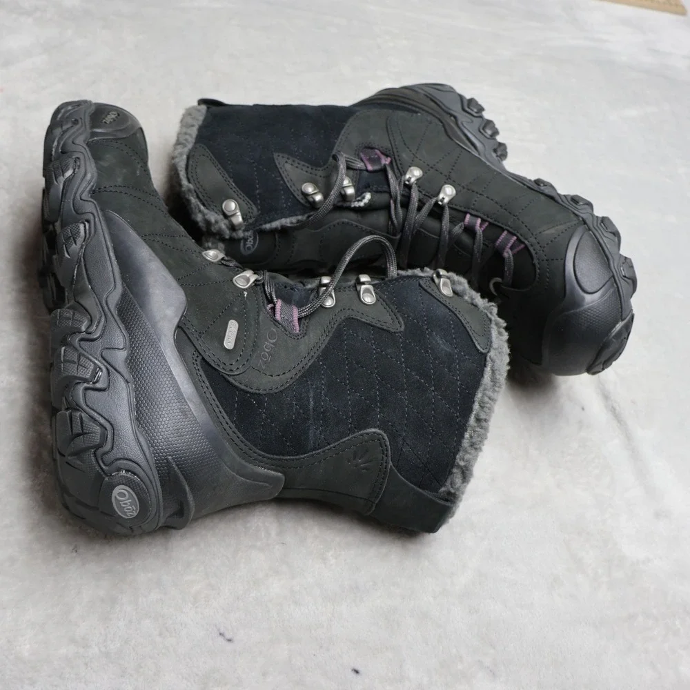Oboz Womens 9.5W Hiking Boots Black Bridger 9 B-Dry Waterproof Faux Fur 80302